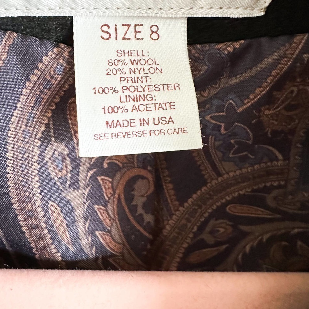 Vintage Black Double Breasted Long Wool Coat Pleated Puff Shoulder sz 8 Petite - Picture 13 of 15